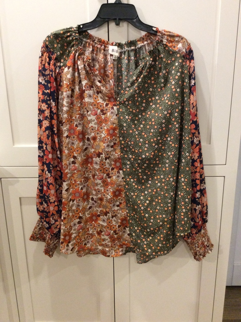 BiBi Mixed Floral Patchwork Blouse - Olive, Rust & Navy